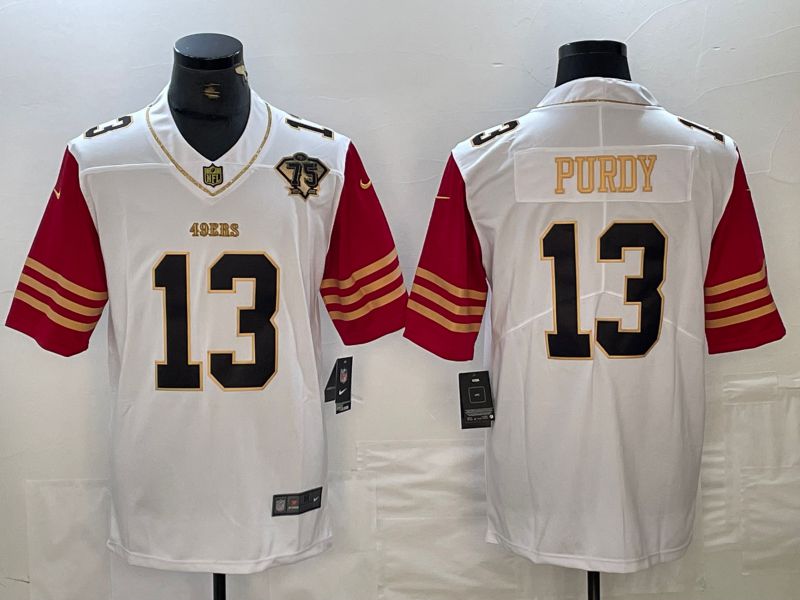 Men San Francisco 49ers 13 Purdy White gold Throwback 2024 Nike Vapor Limited NFL Jersey style 1